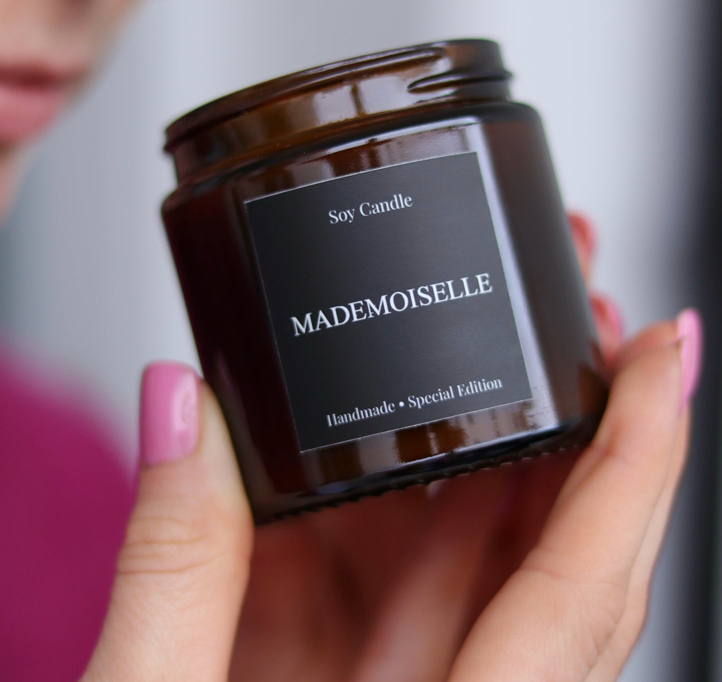 Mademoiselle Duftkerzen, Kerze aus Sojawachs, Kerze mit Duft, Kerze im Glas, Vorne, Handgefertig
